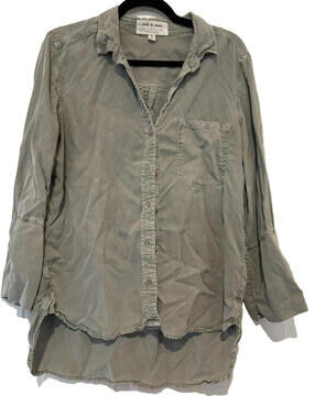 Anthropologie Cloth and Stone sz M army green button down blouse collar #3127